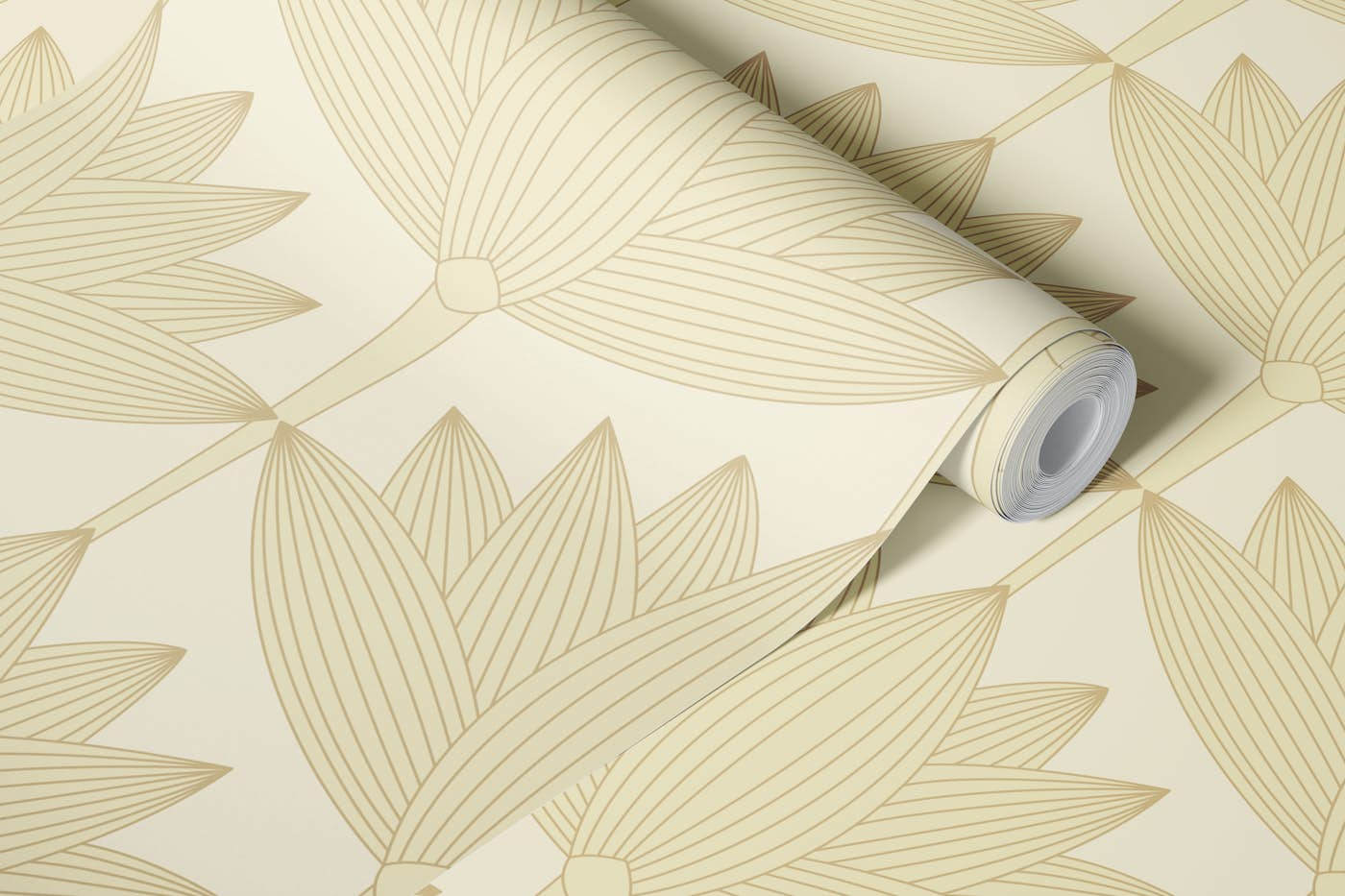 Lotus Art Deco, Beige and Cream wallpaper roll