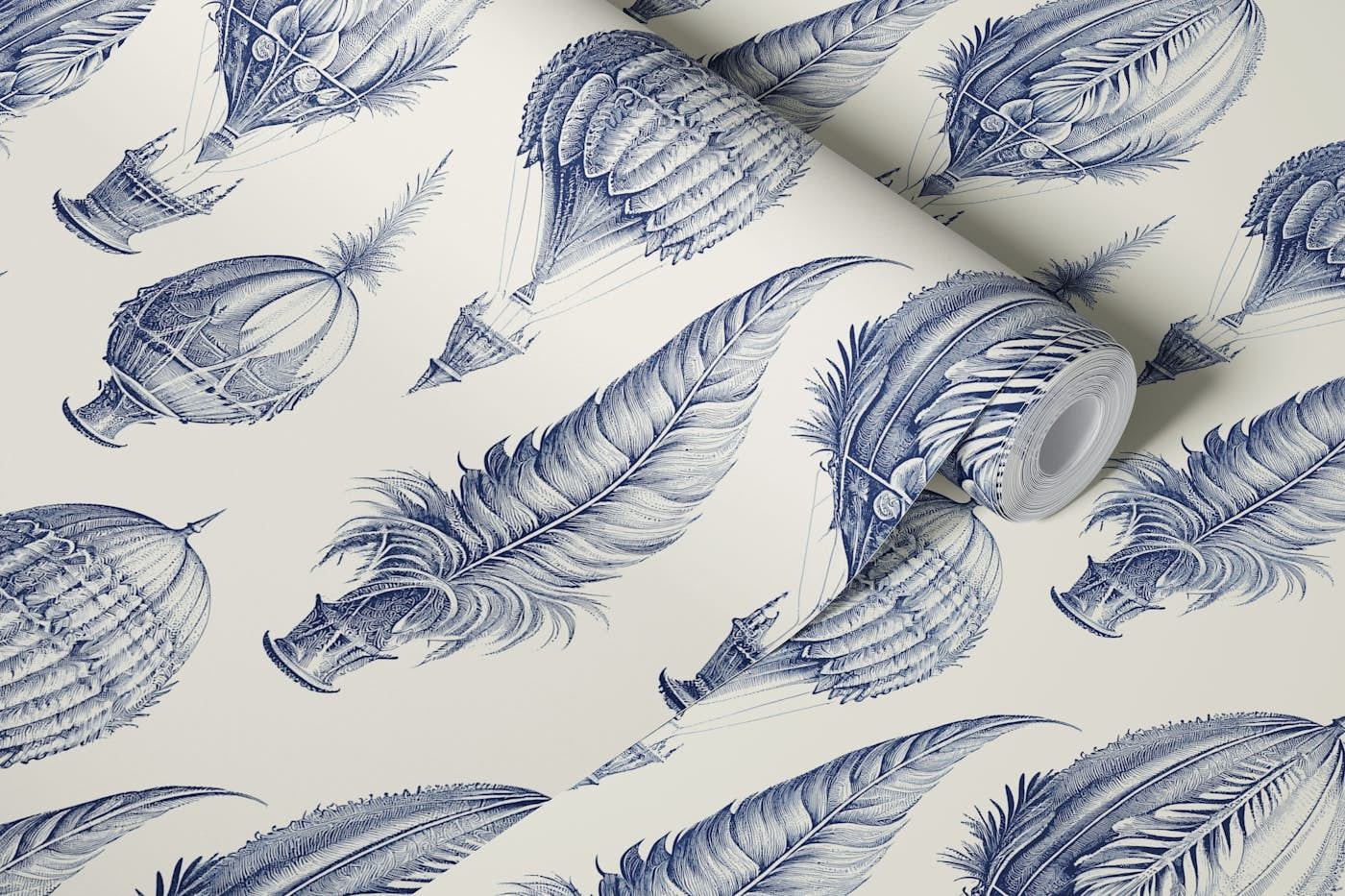 Fanciful Balloons - Delft Blue wallpaper roll