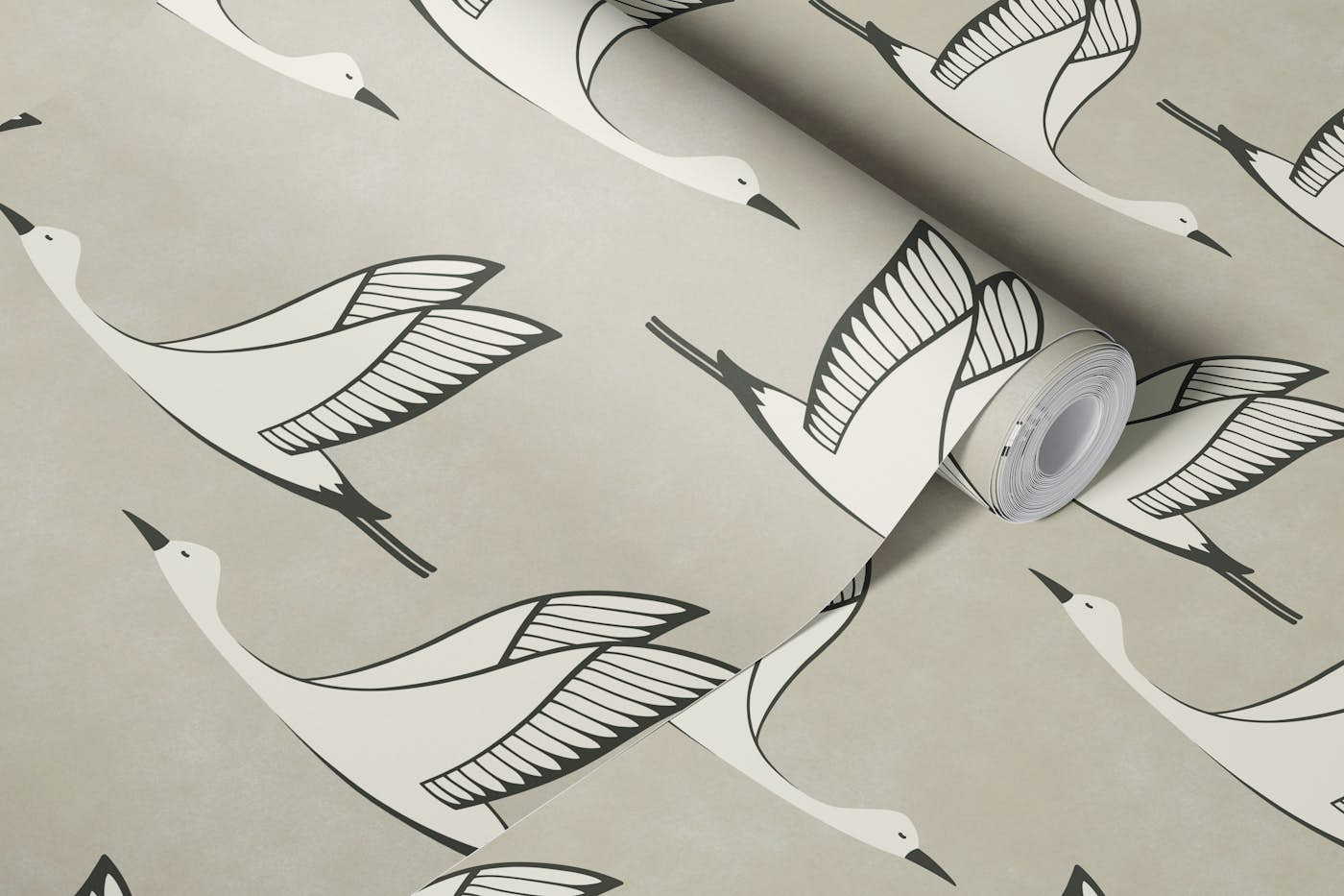 Flying birds - beige background wallpaper roll