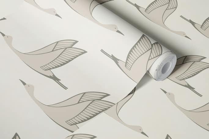 Flying birds - beige, creamwallpaper roll
