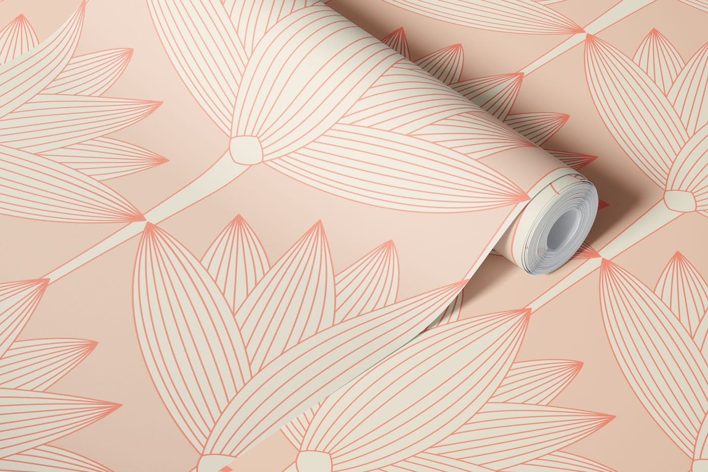 Lotus Art Deco, Peach Pink wallpaper roll