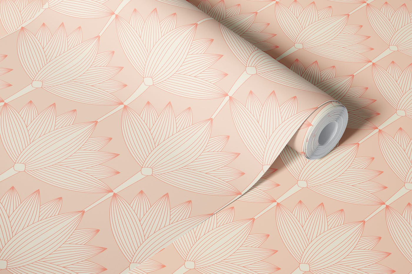 Lotus Art Deco, Peach Pink, smaller wallpaper roll