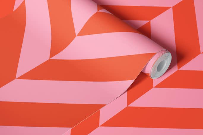Bold Chevron Diagonal Stripes Orange Pinkwallpaper roll