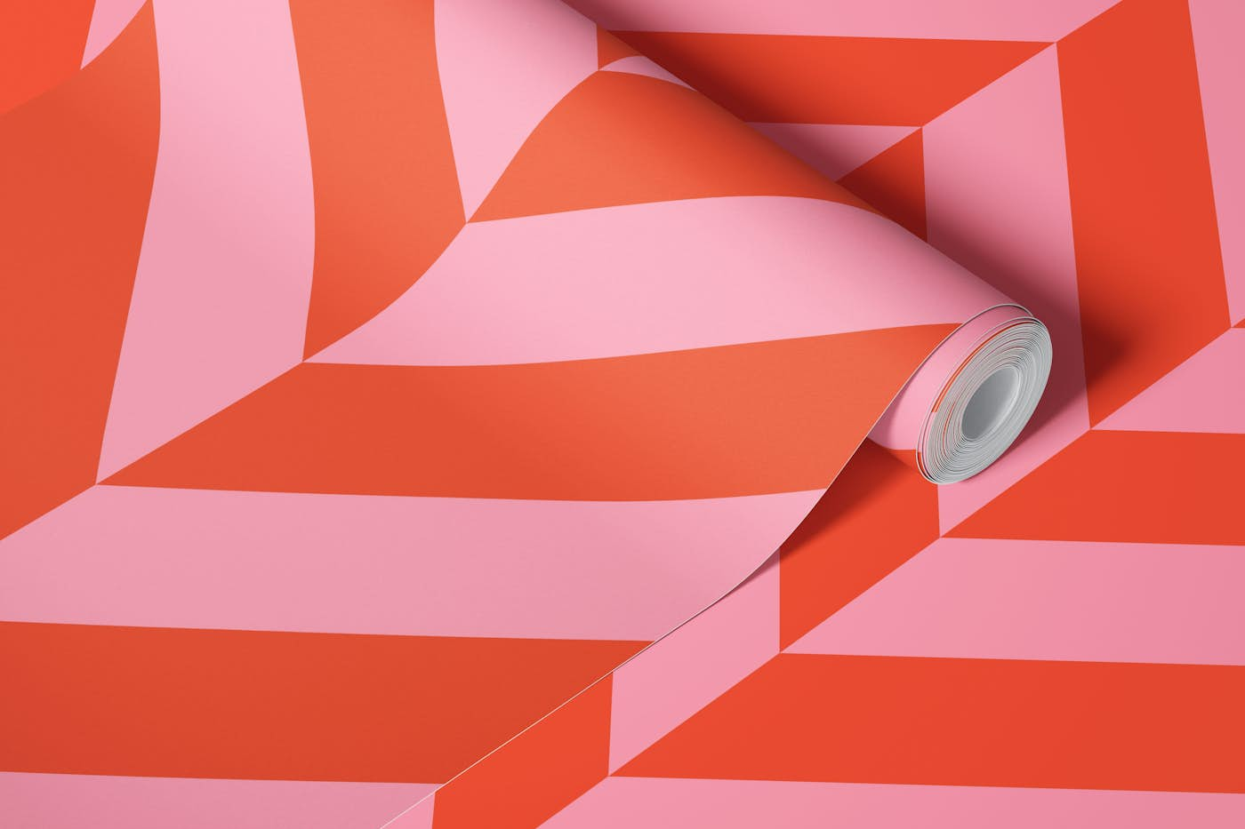 Bold Chevron Diagonal Stripes Orange Pink wallpaper roll