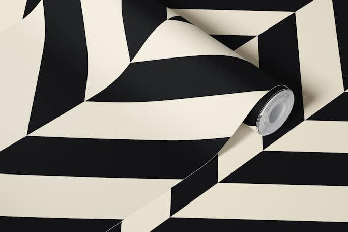 Bold Black and Cream White Diagonal Stripeswallpaper roll