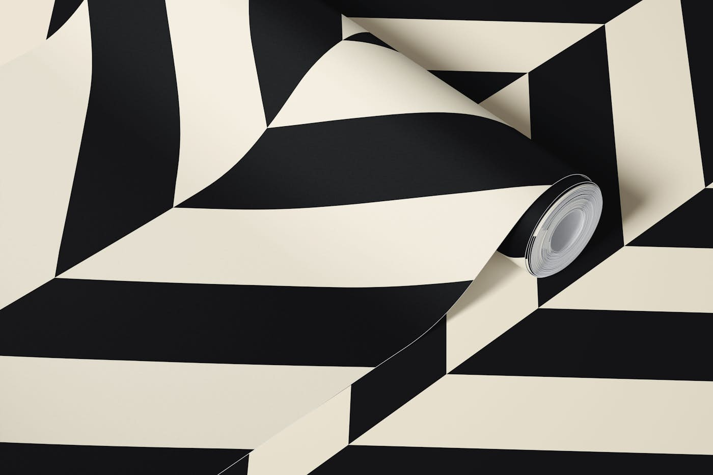 Bold Black and Cream White Diagonal Stripes wallpaper roll