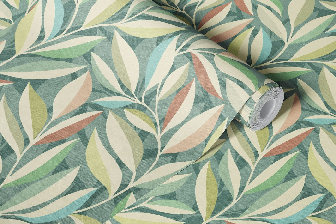 Pastel Tranquil Whispering Leaves in Sage wallpaper roll