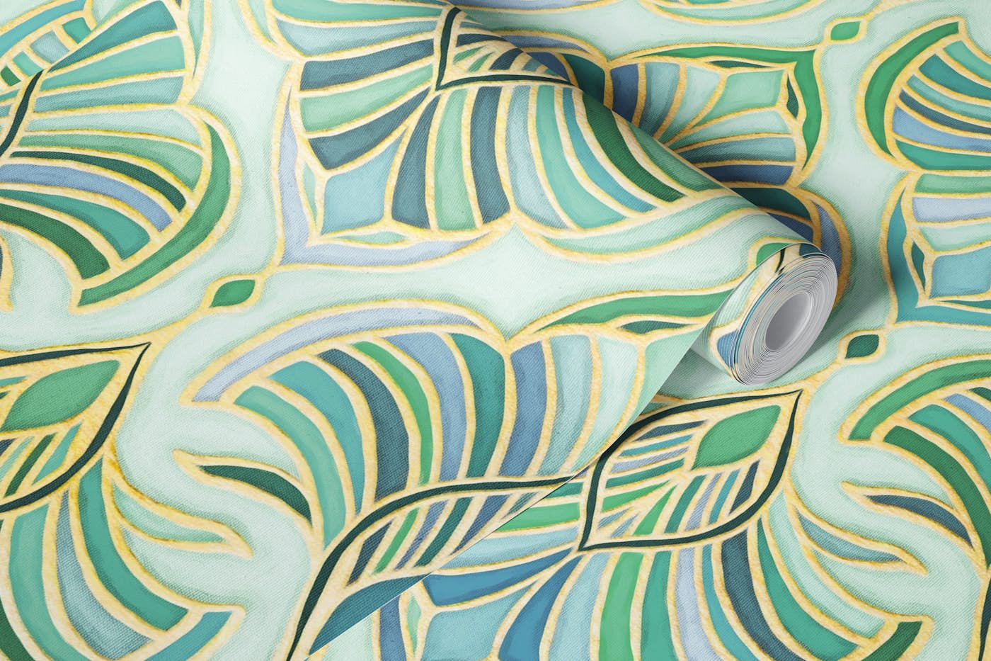 Jade Enamel Art Deco Fans wallpaper roll