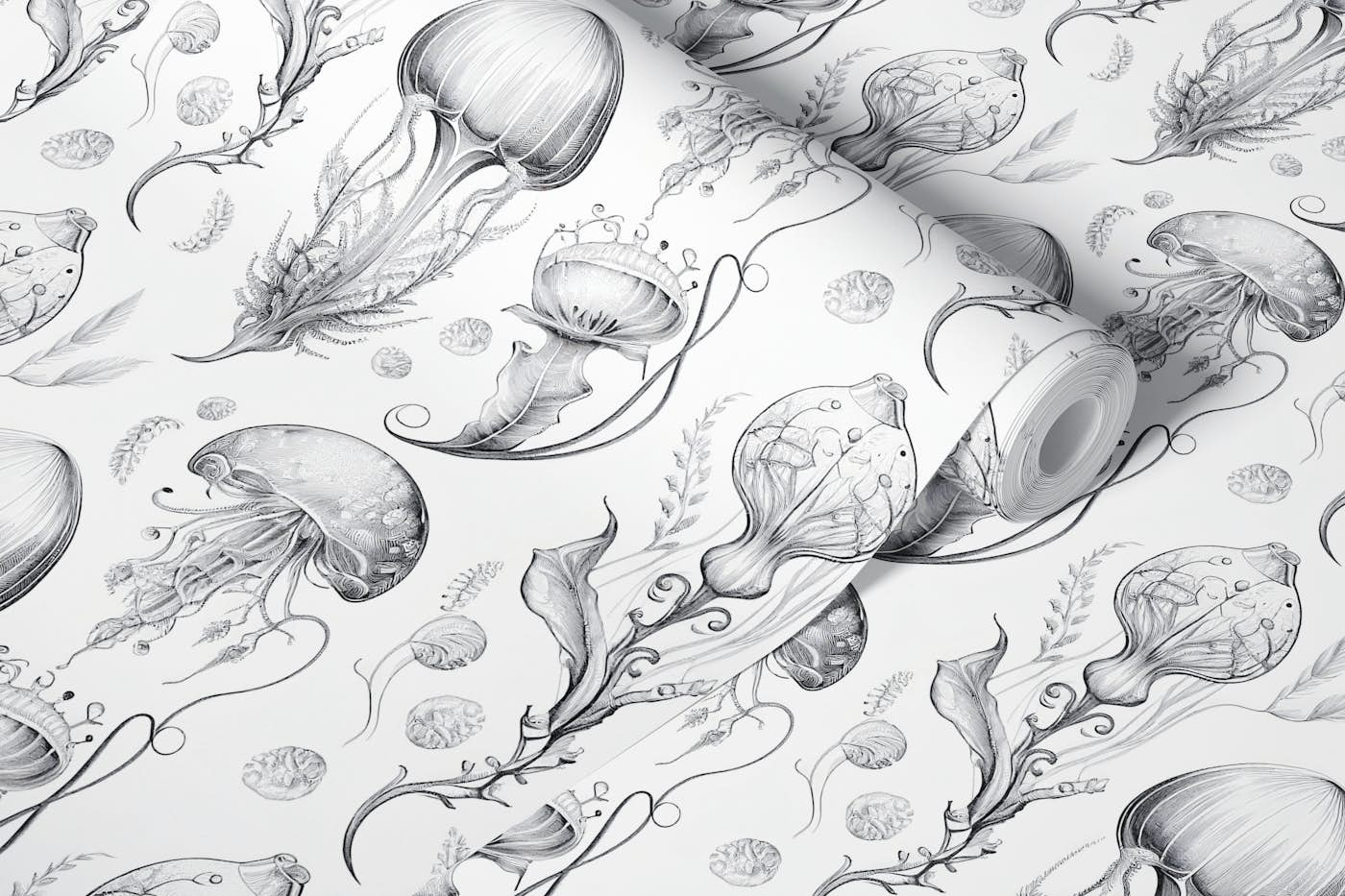 Fantastic Jellyfish - Black & White wallpaper roll