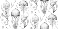 Fantastic Jellyfish - Black & White carta da parati