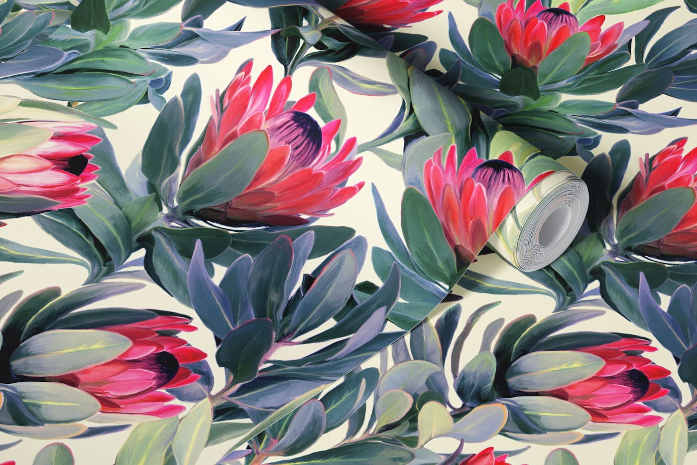 Painted Protea Pattern wallpaper roll