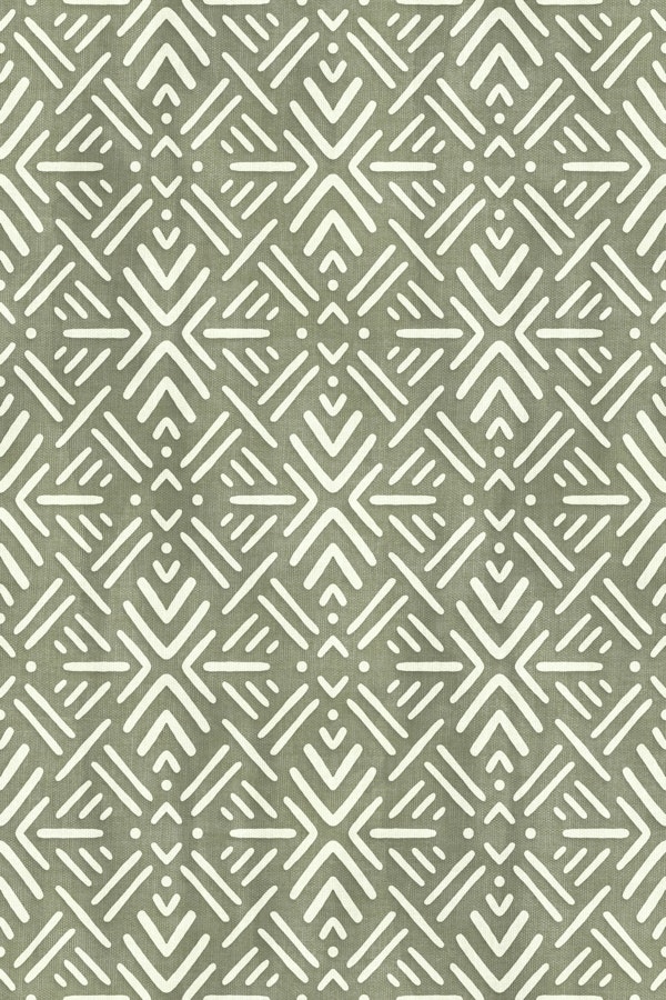 Olive Sage Green Monochrome Mudcloth Print