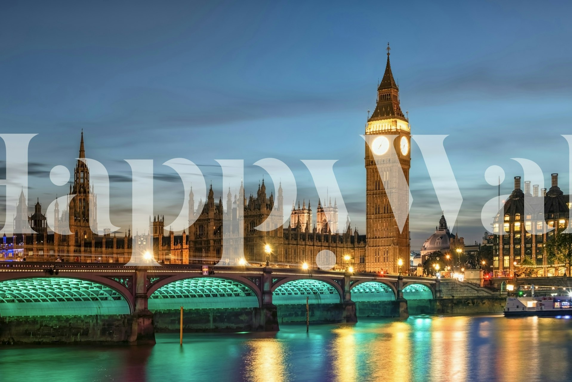 London skyline at dusk with blue and gold tones wallpaper