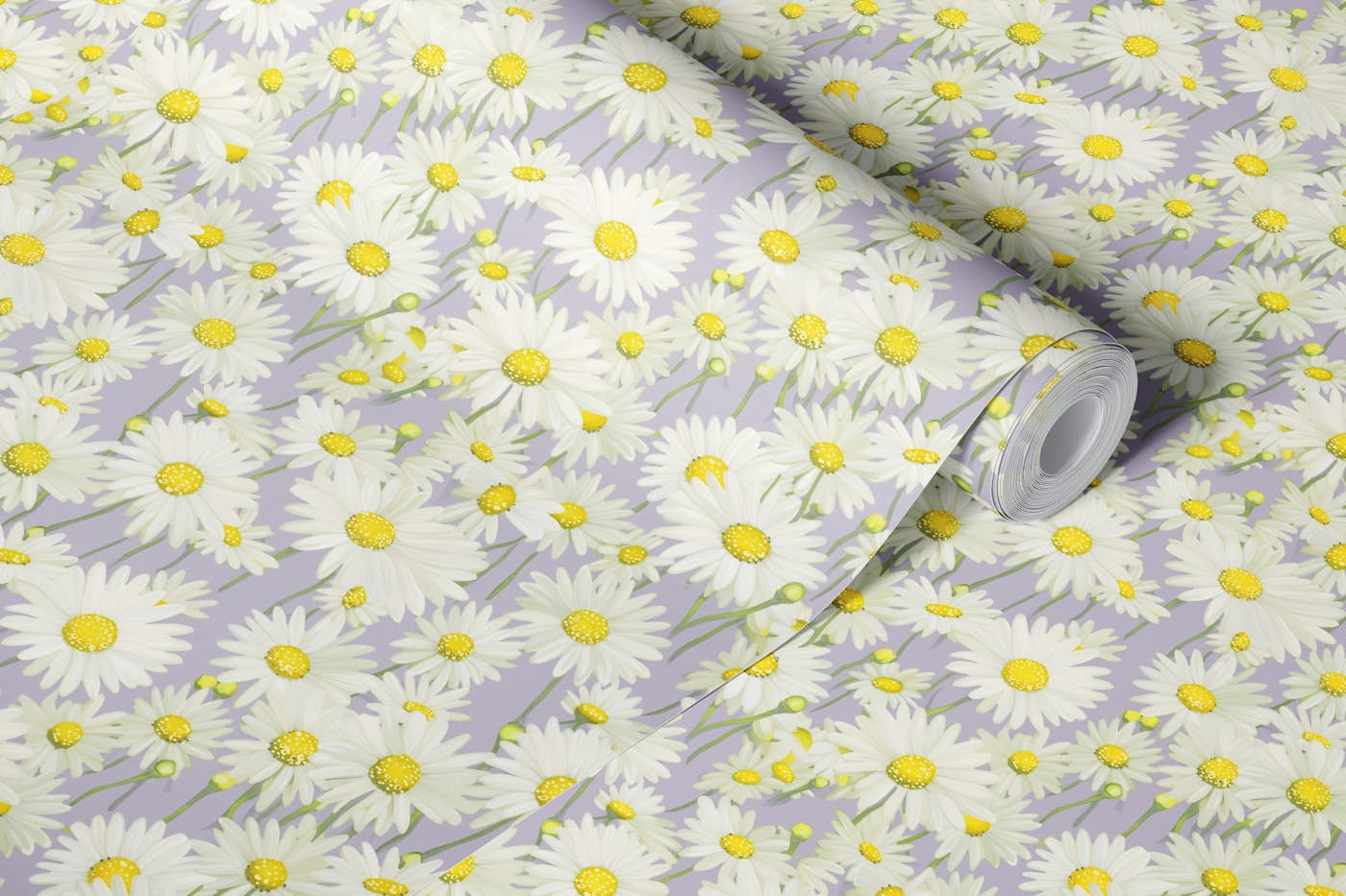 Daisy Field Garden Minimal Light Purple wallpaper roll