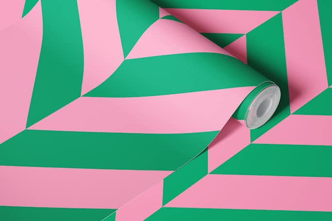 Bold Chevron Diagonal Stripes Pink and Greenwallpaper roll