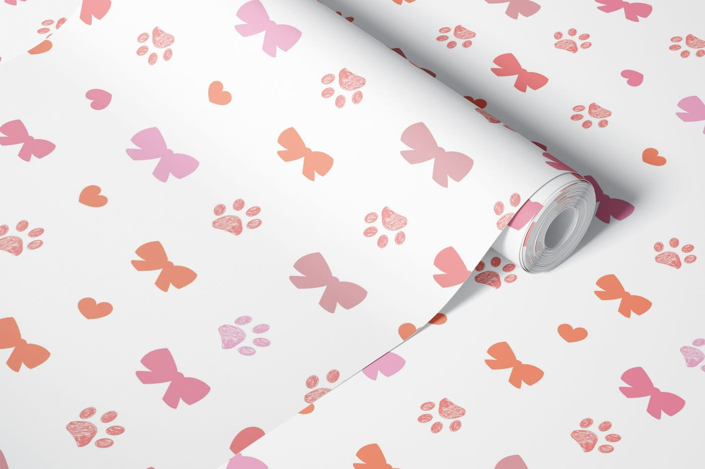 Bow ties and hearts with paw prints wallpaper roll