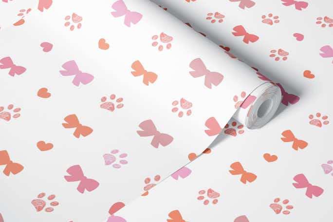 Bow ties and hearts with paw printswallpaper roll