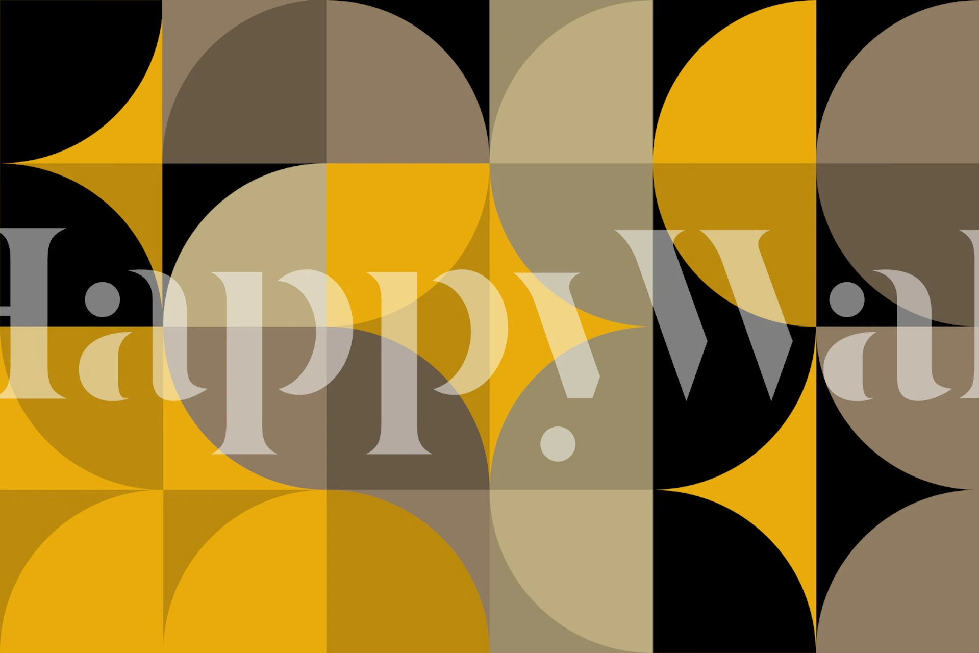 Geometric wallpaper in muted yellow, brown, and black colors, mid-century modern style.