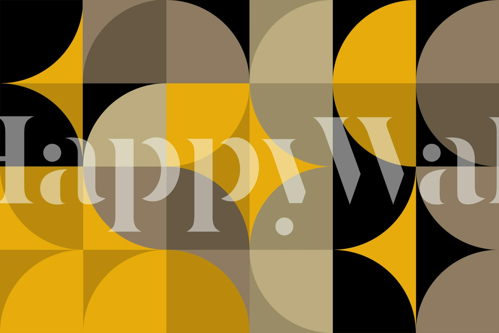 Geometric wallpaper in muted yellow, brown, and black colors, mid-century modern style.