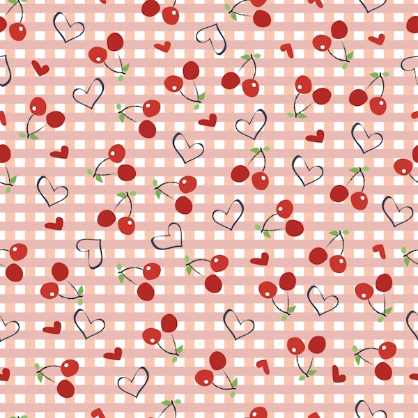 Cherries gingham hearts