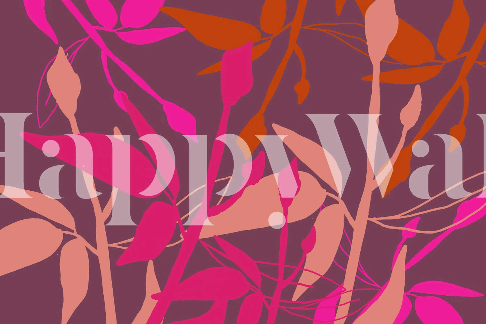 Lyserød og blommefarvet blomstret vægmaleri, der viser californisk flora