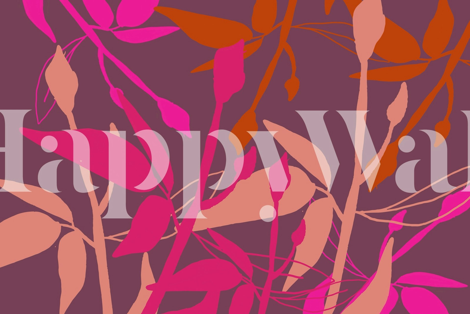 Mural floral en color rosa y ciruela que representa la flora californiana