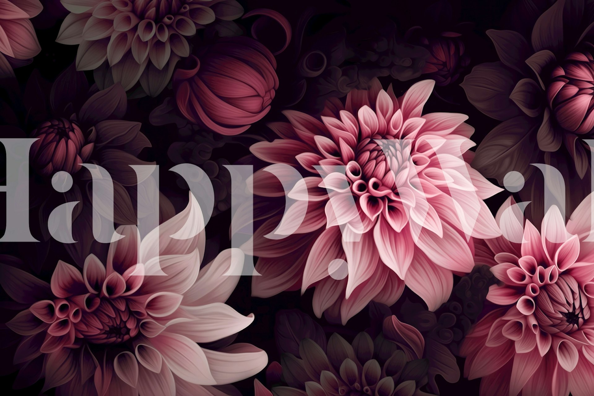 Moody dahlia flowers wallpaper in a room