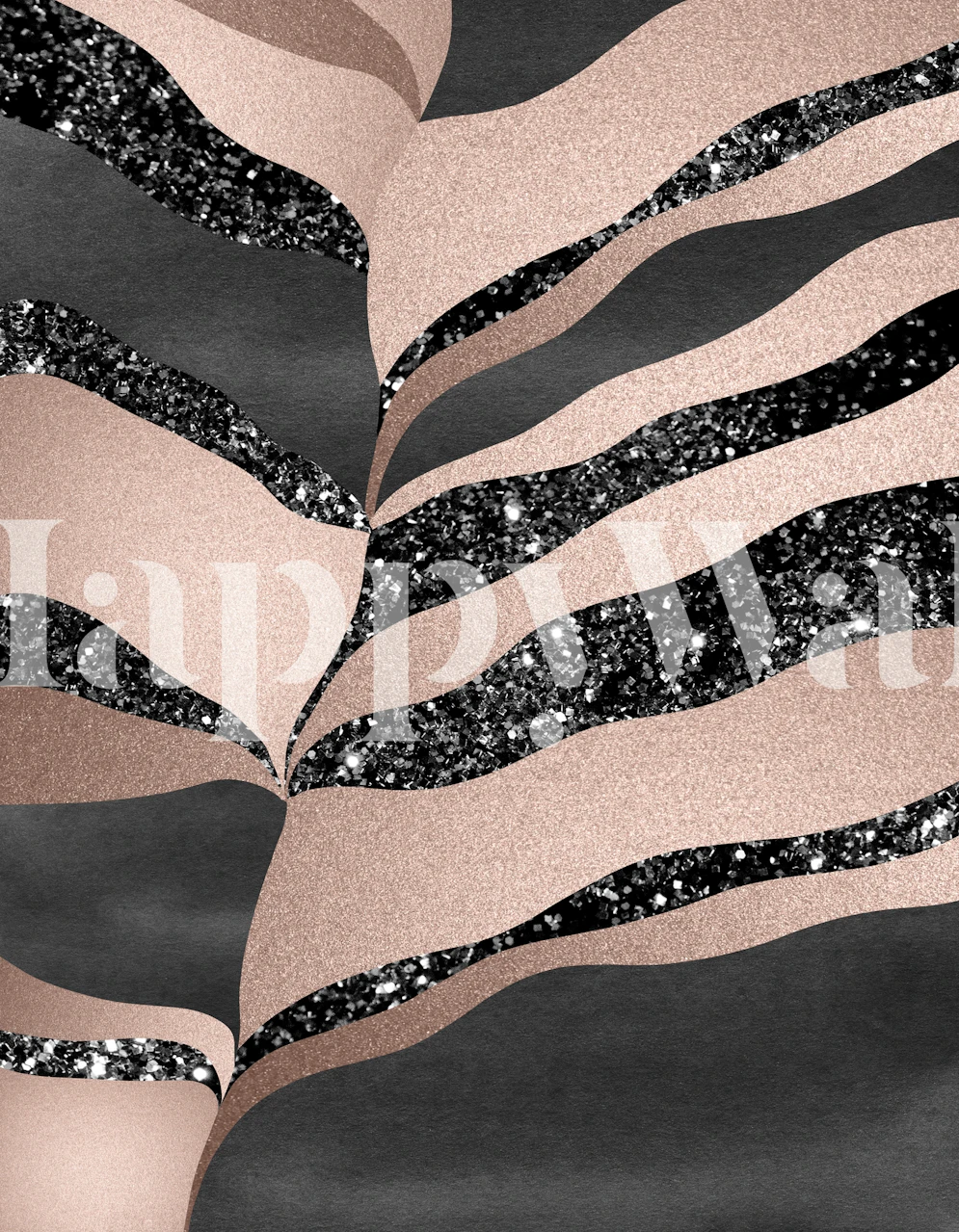Abstract striped wallpaper in rose gold and black tones
