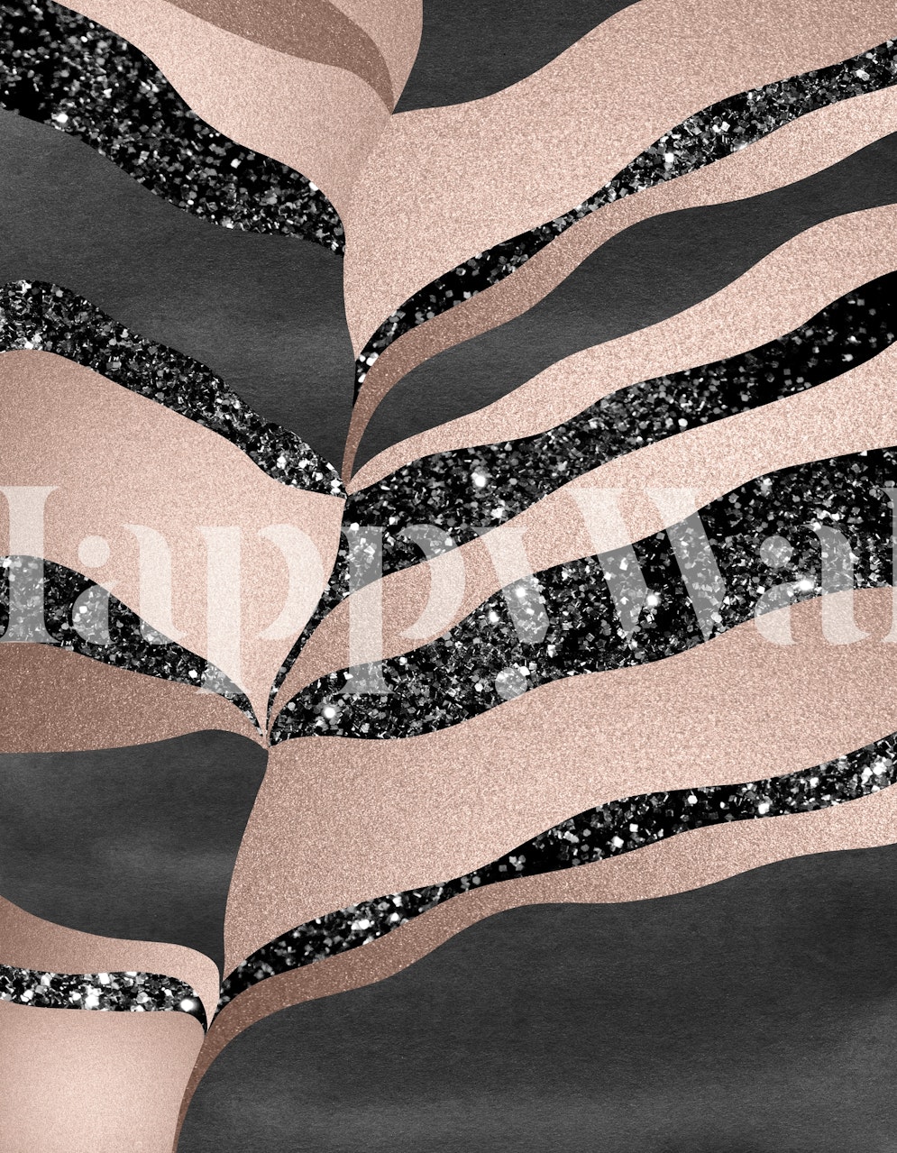 Abstract striped wallpaper in rose gold and black tones