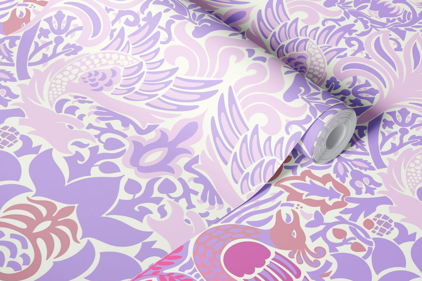 Victorian Peacock and Dragon pattern 6 wallpaper roll