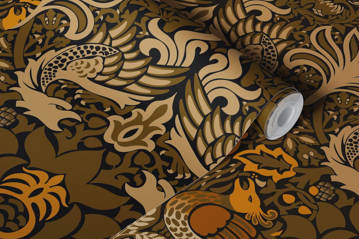 Victorian Peacock and Dragon pattern 7 wallpaper roll