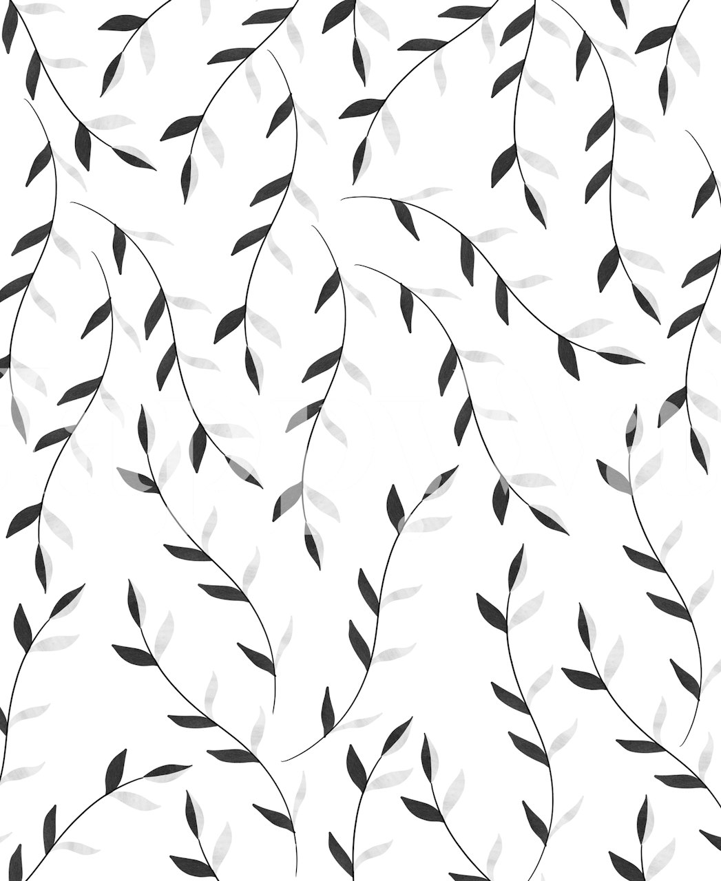 Black and white leaves on a white background wallpaper