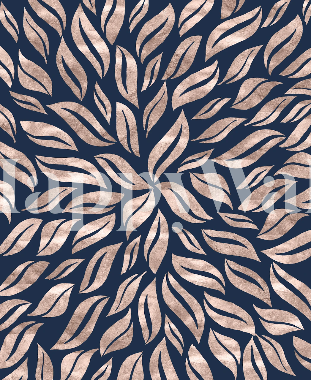 Navy and rose gold leaf pattern wallpaper