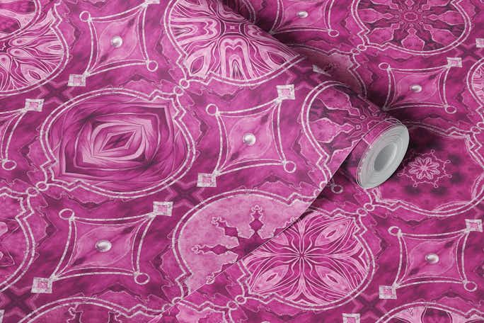 Oriental Tiles Of Morocco Pink Silverwallpaper roll
