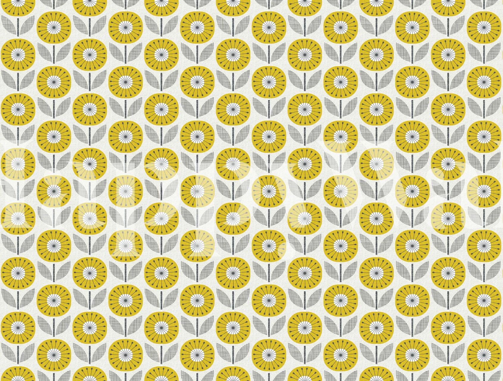 Yellow floral pattern with white and green accents wallpaper
