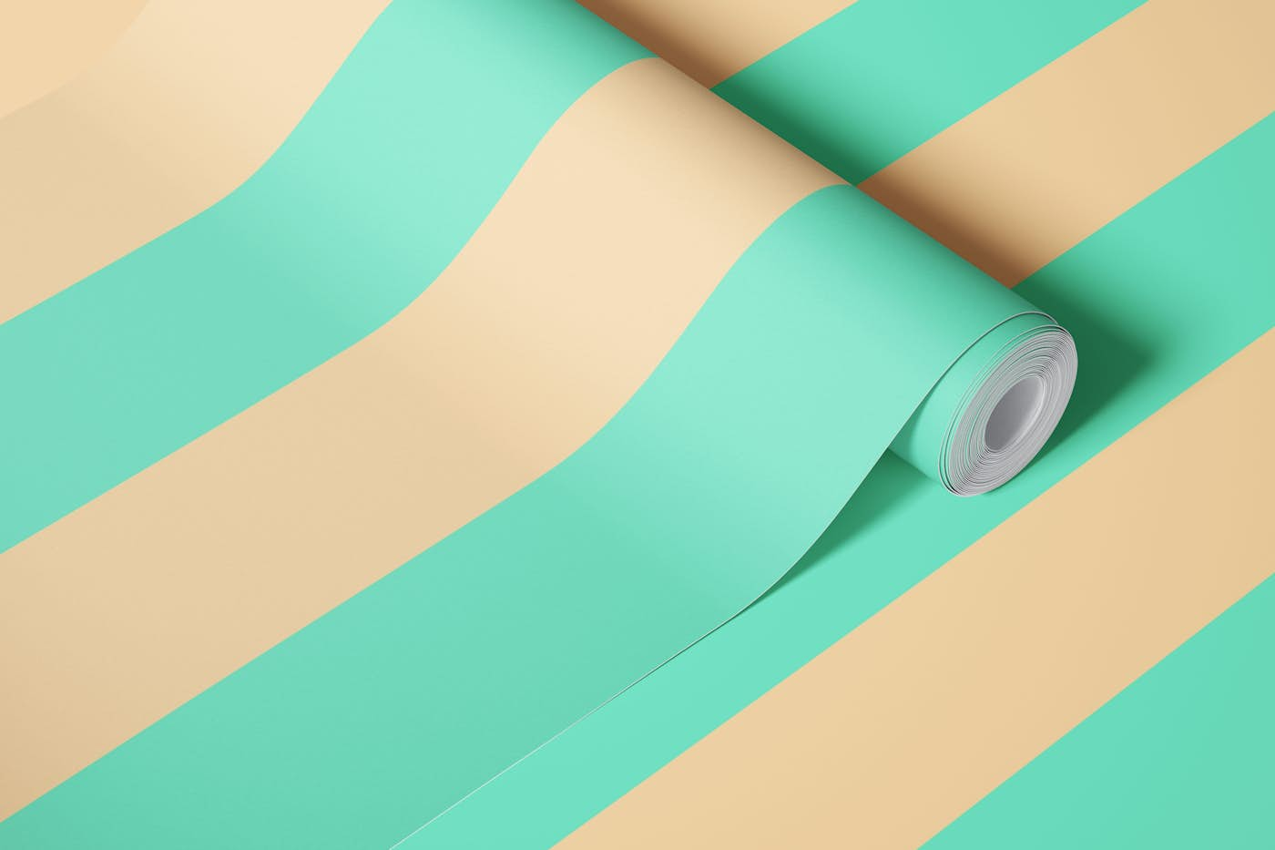 Bold vertical stripes pearl aqua wheat wallpaper roll