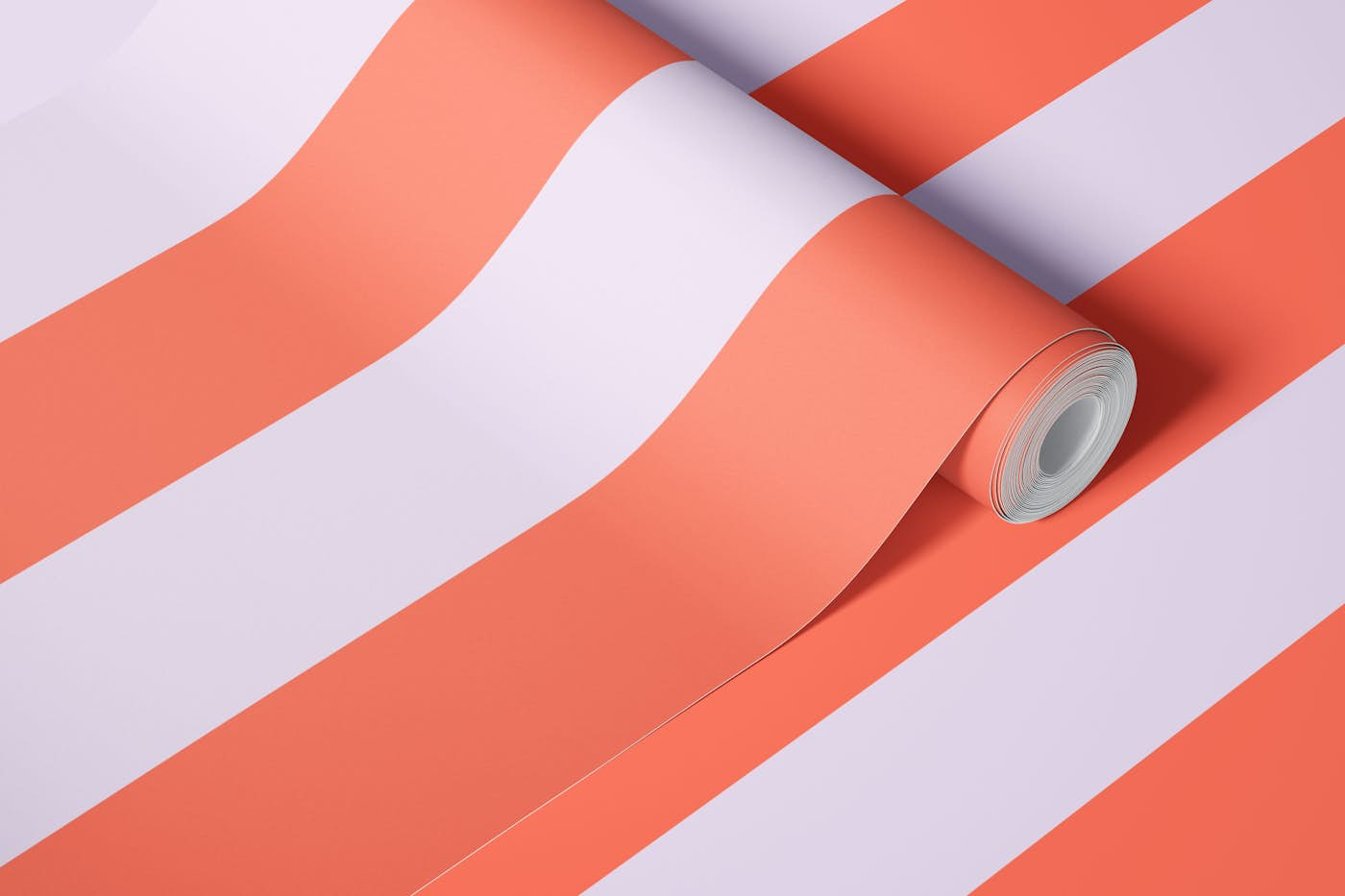 Bold vertical stripes lavender coral wallpaper roll