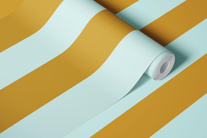 Bold vertical stripes blue goldwallpaper roll