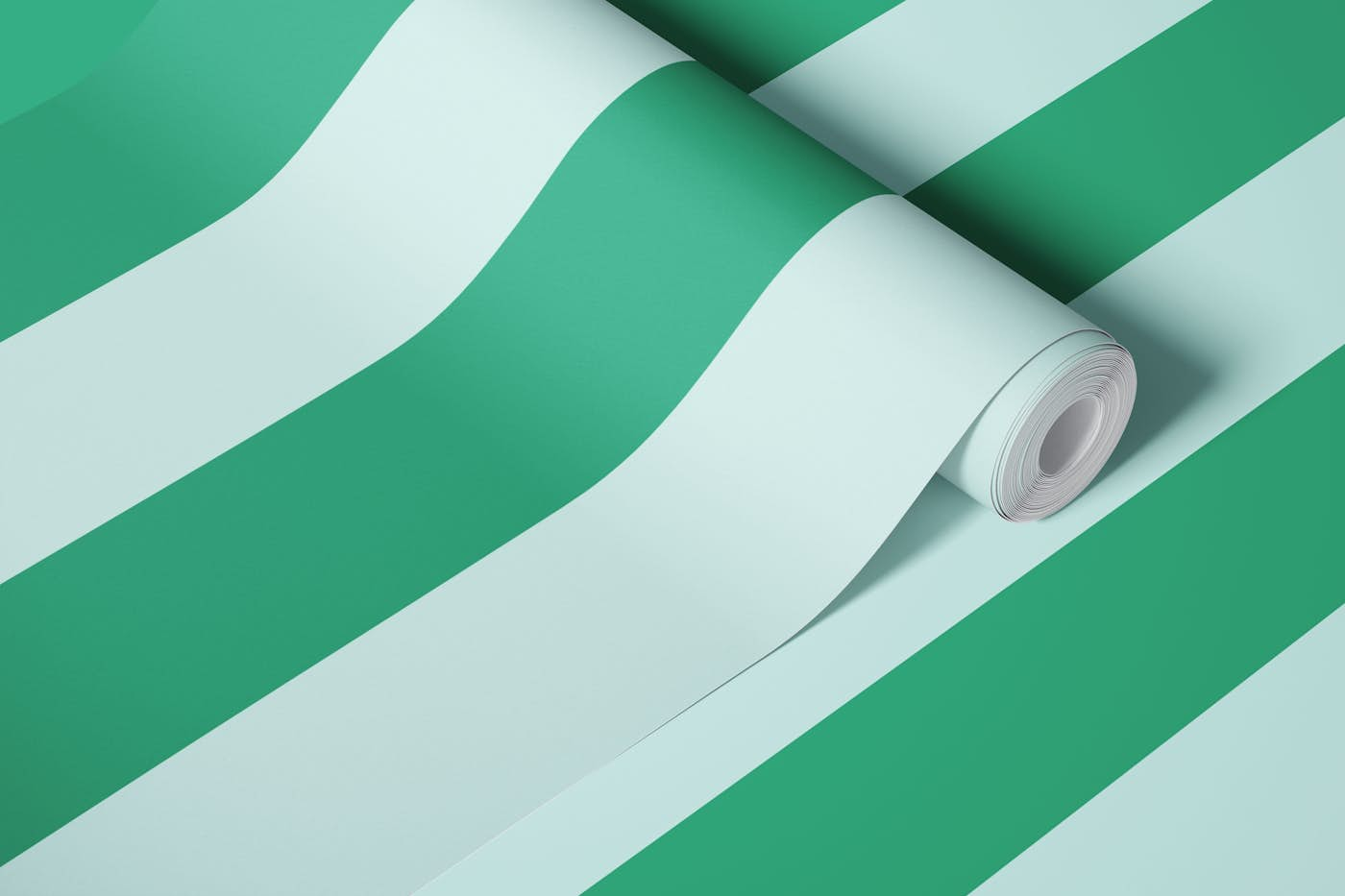 Bold vertical stripes light blue green wallpaper roll