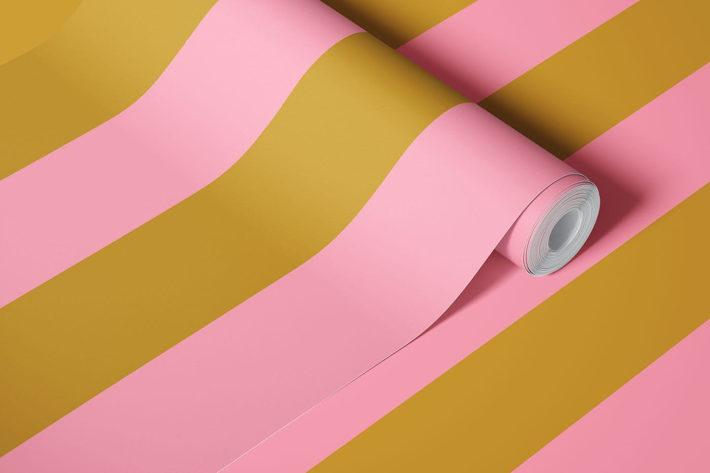 Bold vertical stripes gold pink wallpaper roll