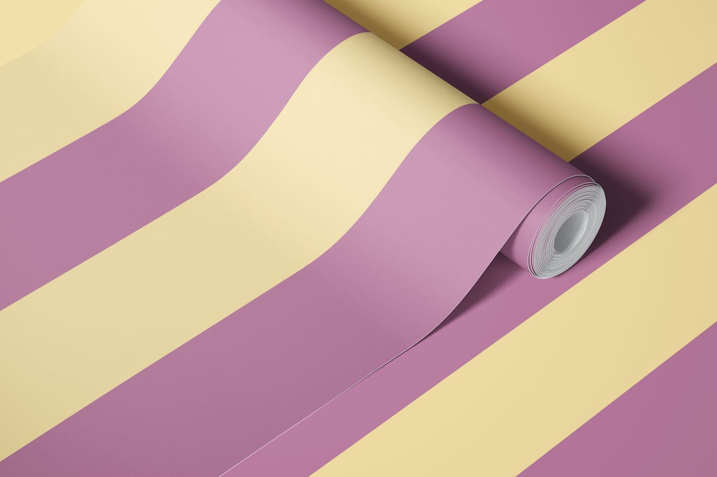 Bold vertical stripes vanilla lilac wallpaper roll