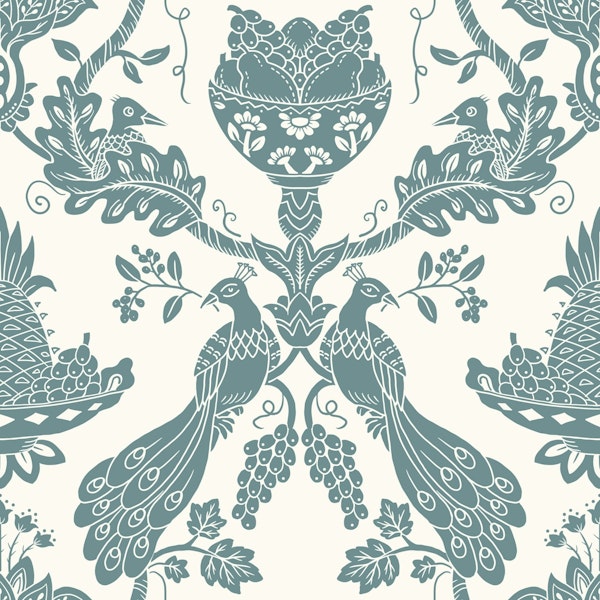 Peacock damask with fruit bowls
