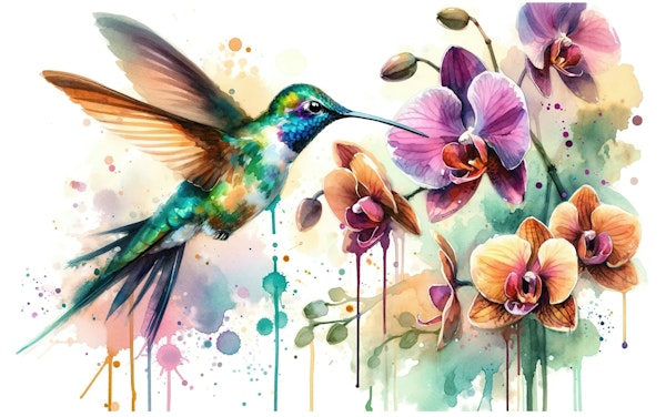 Hummingbird Dance Amongst Orchid Drops