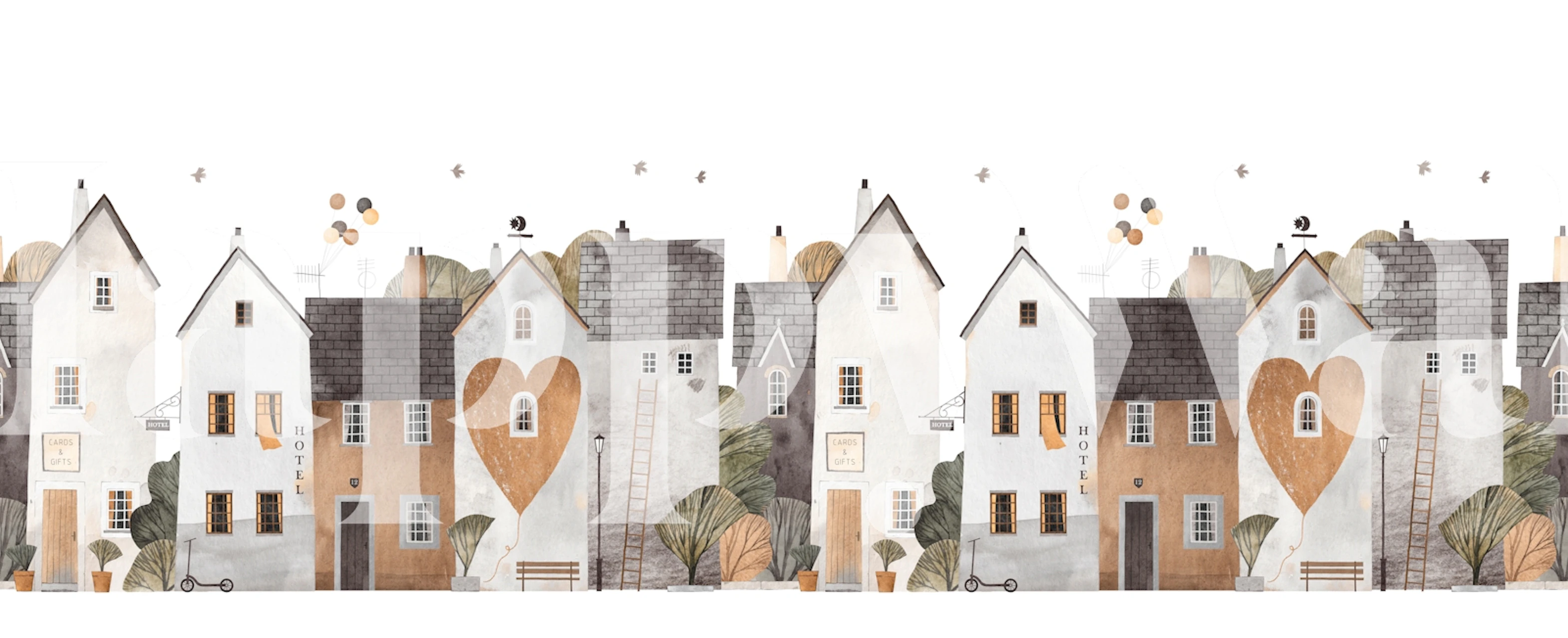 Vintage town wallpaper design in a room