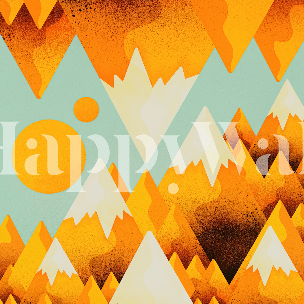 Yellow mountain peaks with white tips against a teal background wallpaper