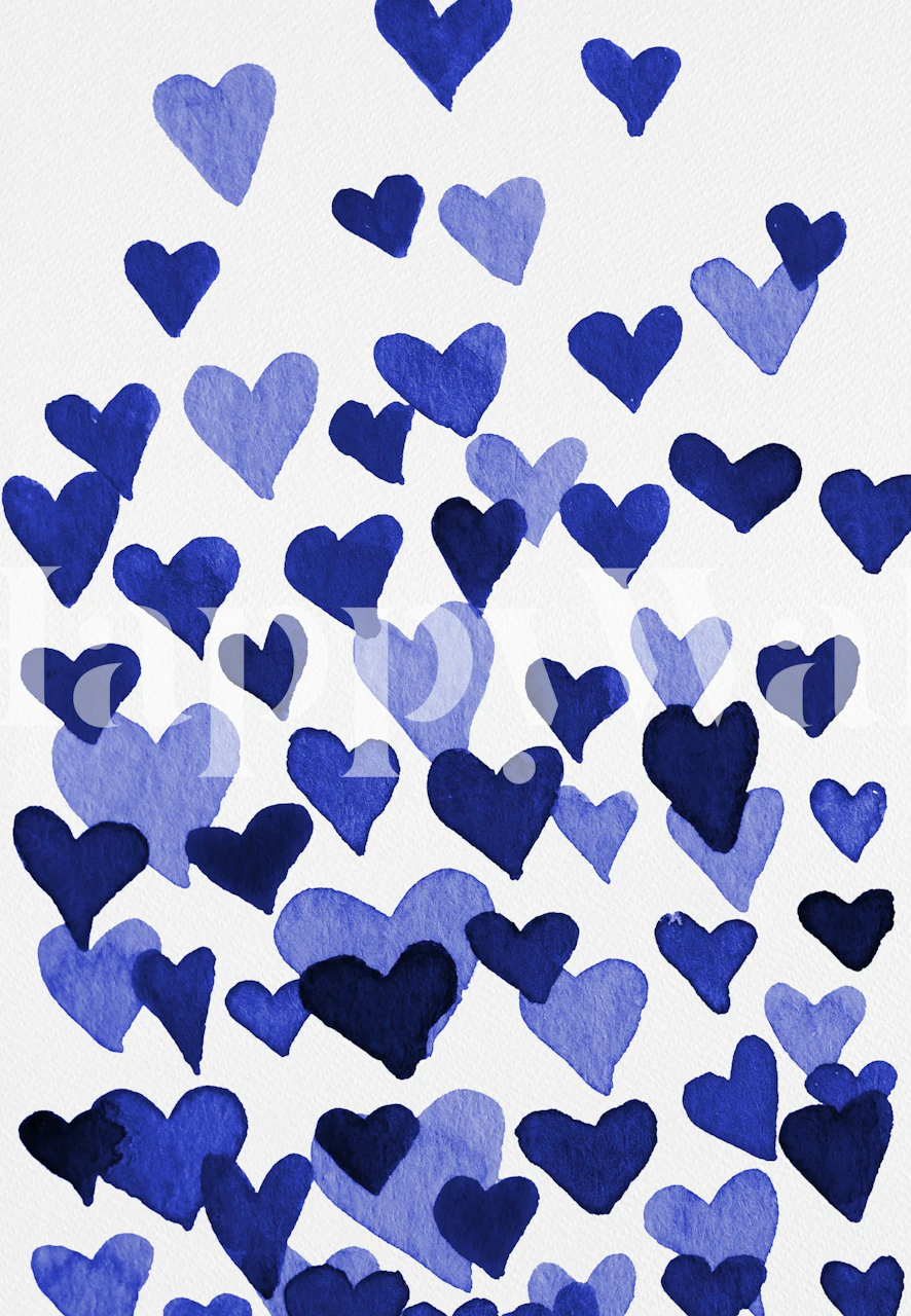 Blue hearts of various sizes on a white background wallpaper