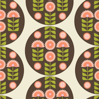Retro 70s Funky florals in circles wallpaper