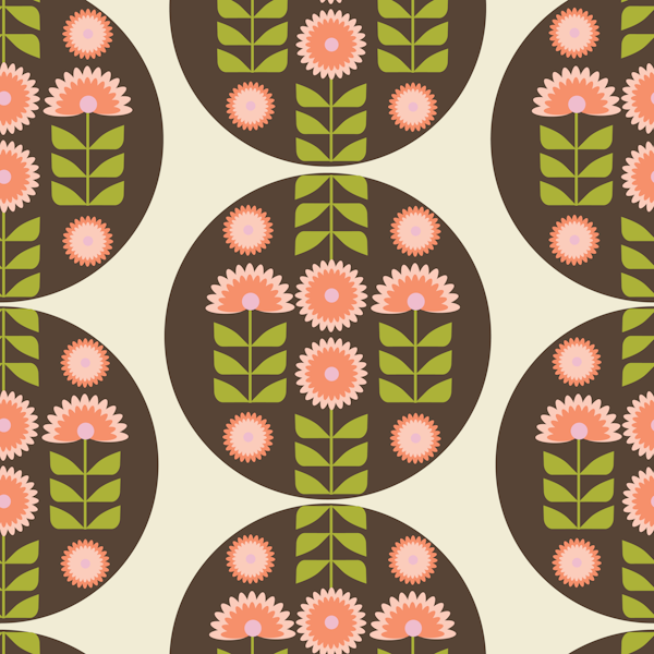 Retro 70s Funky florals in circles