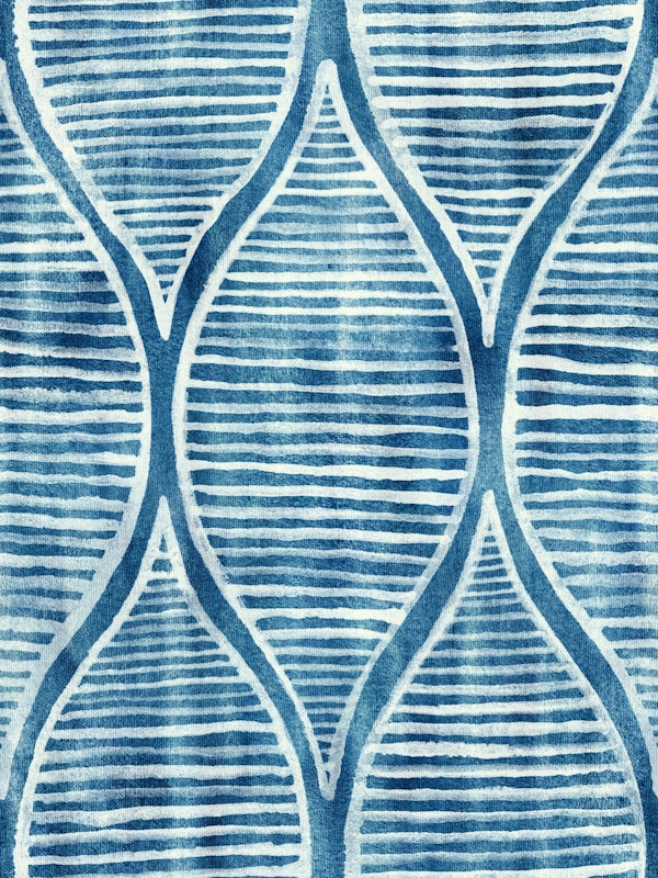 Ocean Blue and Off-White Hand Painted Ogees