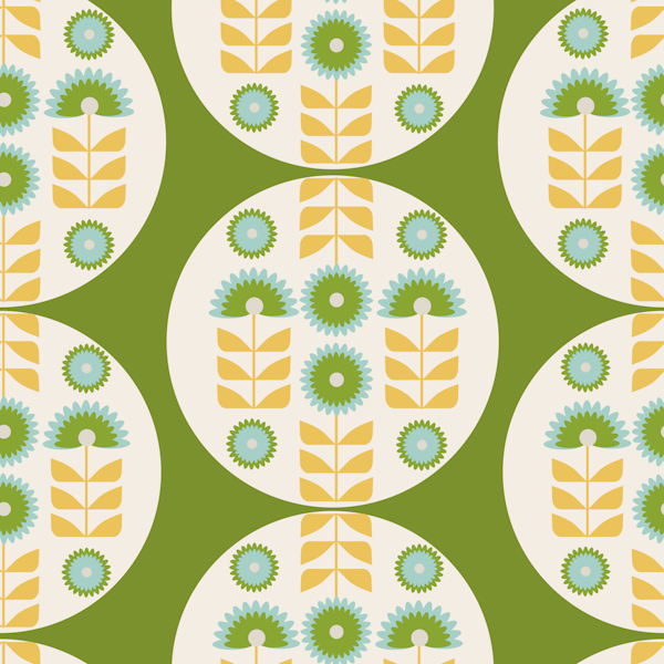 Retro 70s Funky florals in green
